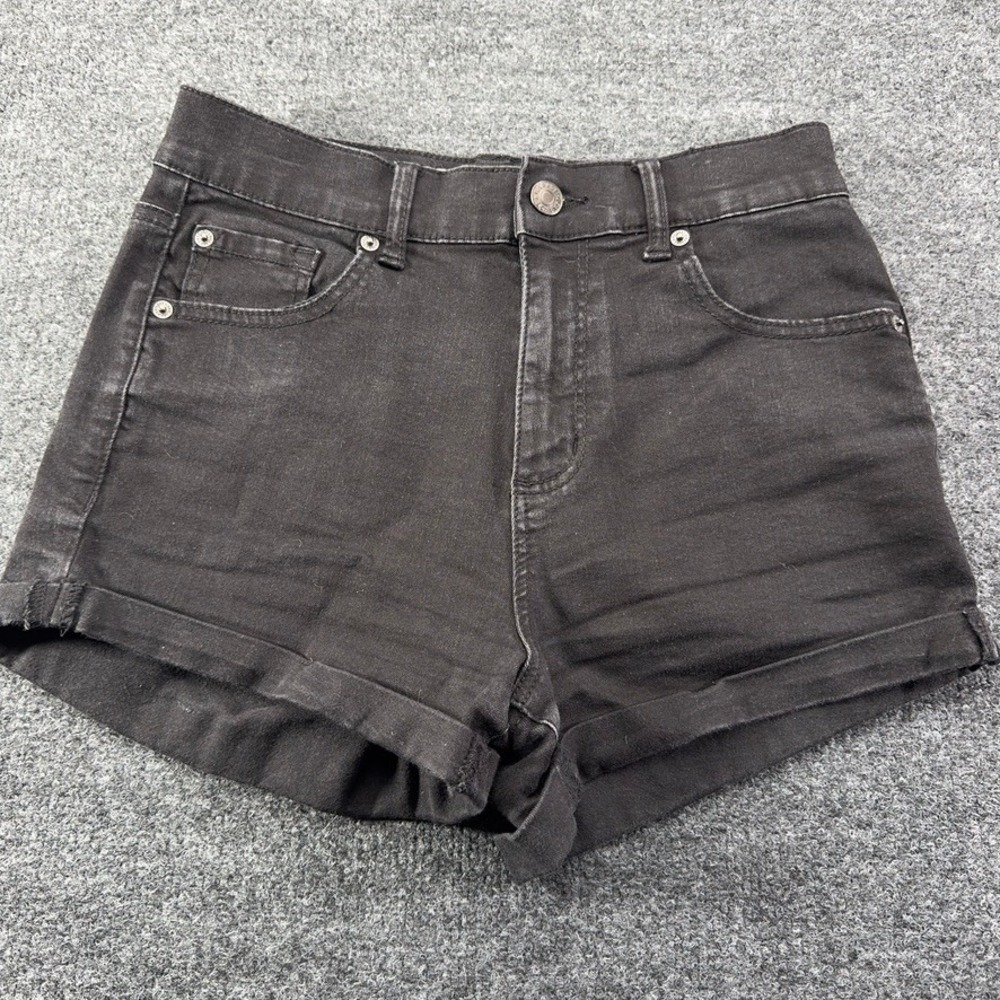 Garage Retro High Waist Denim Shorts Black Cuffed Size 01